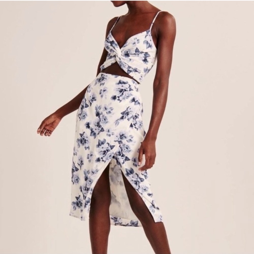 Abercrombie & Fitch 3 piece set skirt tops blue floral summer spring dress A&F